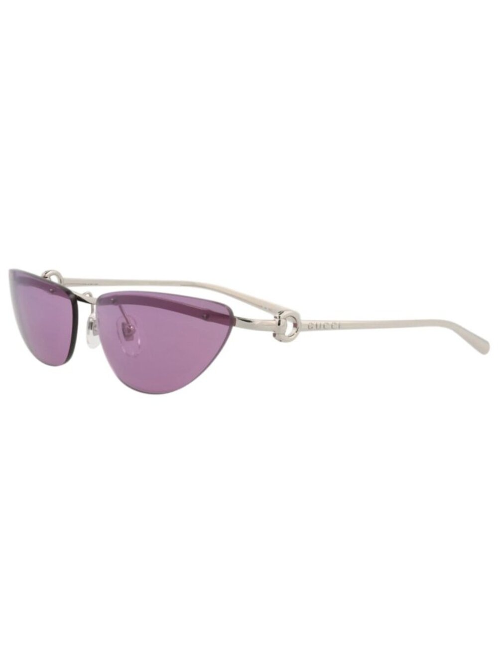 New Gucci Women's Sunglasses Cat Eye Metal Frame Silver Silver Violet